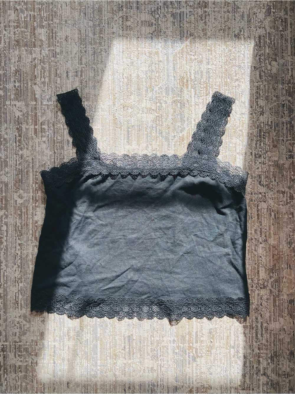 A New Day Linen Blend Black Lace-Trim Square Neck Camisole